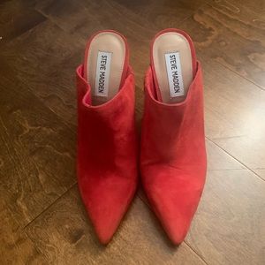 Red suede slip on heels